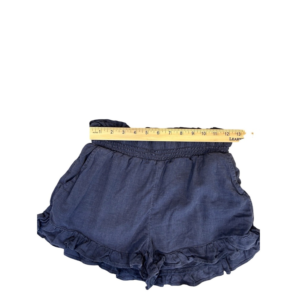 Aerie Ruffle Hem Shorts Womens‎ XS Navy Blue Smocked Paperbag Waist Linen Blend - Picture 4 of 9